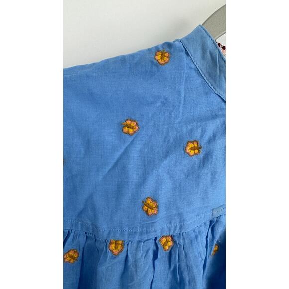 Scotch Soda Womens Blue Gathered 3/4 Sleeve Embroidered Top Size Medium NWT - Picture 7 of 11